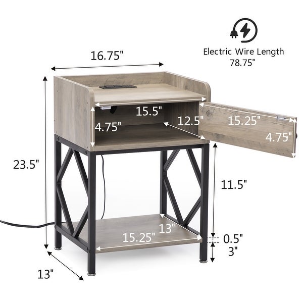 Wood Nightstand End Table Side Table with Charging StationandUSB Ports