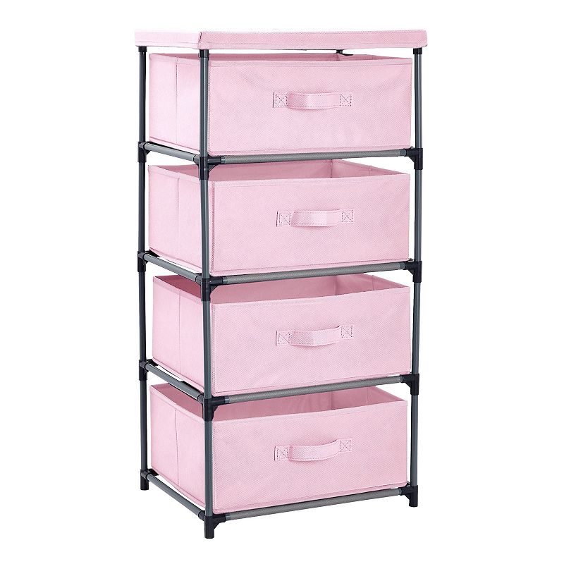 Pink 4 Drawer Dresser， Fabric Clothes Storage Stand For Bedroom， Nursery， Closet Organizer Unit