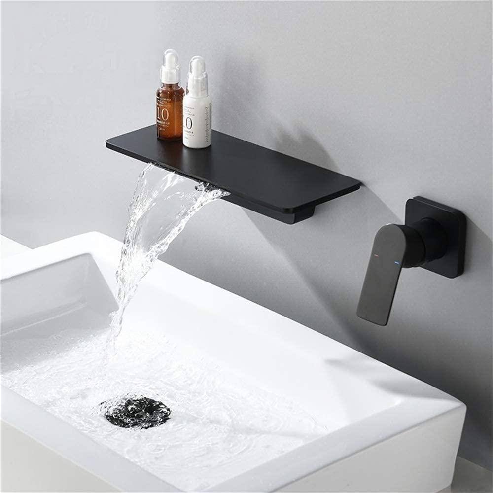 UKISHIRO Widespread Waterfall Single Handle Wall Mounted Bathroom Faucet in Matte Black DT00JN211116010