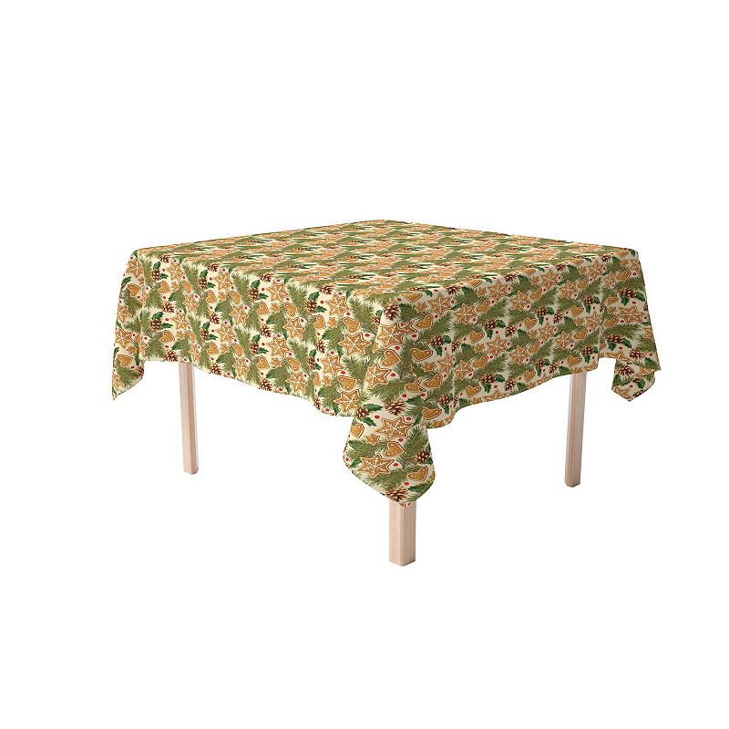 Square Tablecloth， 100% Polyester， 70x70， Holiday Gingerbread Cookies and Pinecones