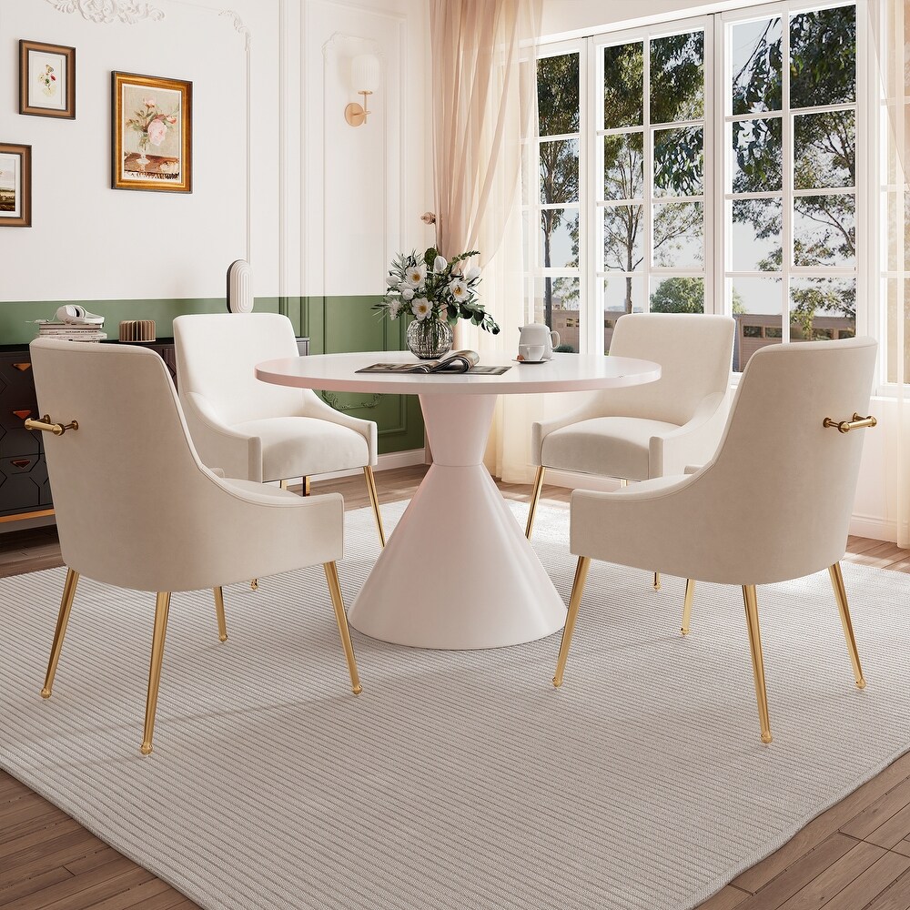 Clihome 5 Piece High Gloss White Table with Velvet Chair Dining Set