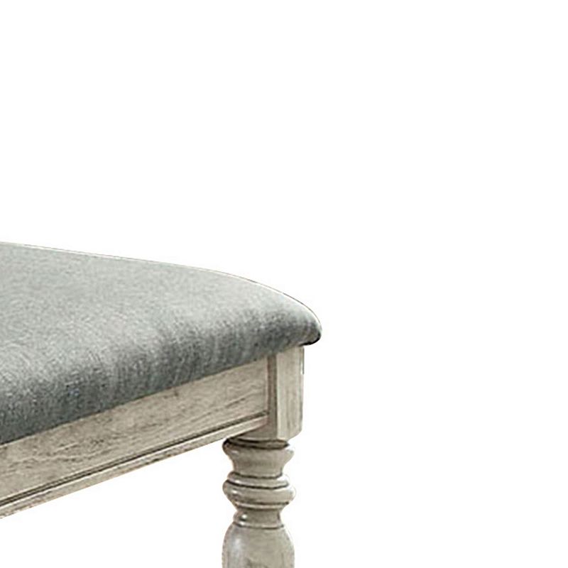 Transitional Fabric Upholstered Wooden Bench， Gray and White