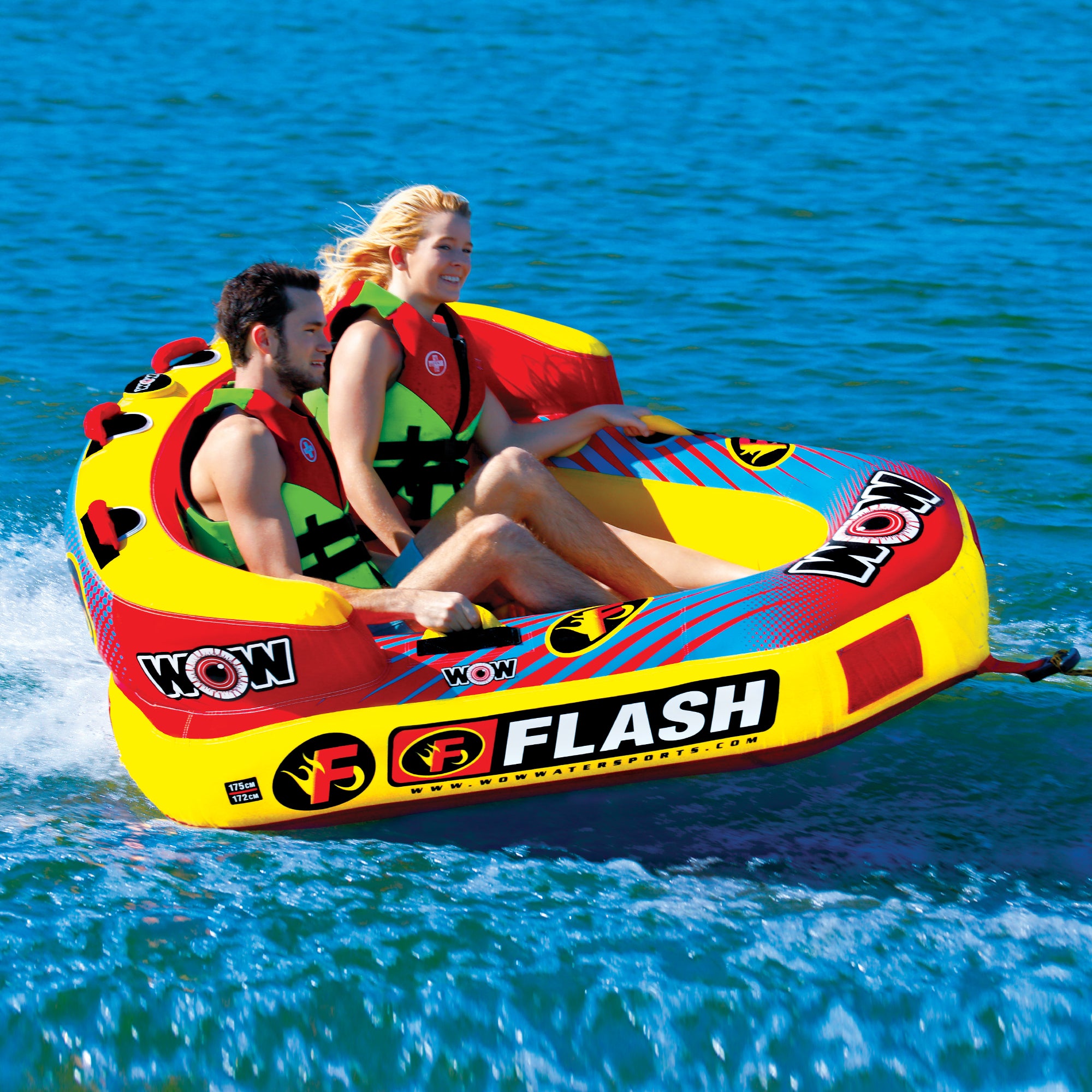 WOW Watersports 1-2 Rider Flash Boating Towable Tube with Secure Cockpit Seating