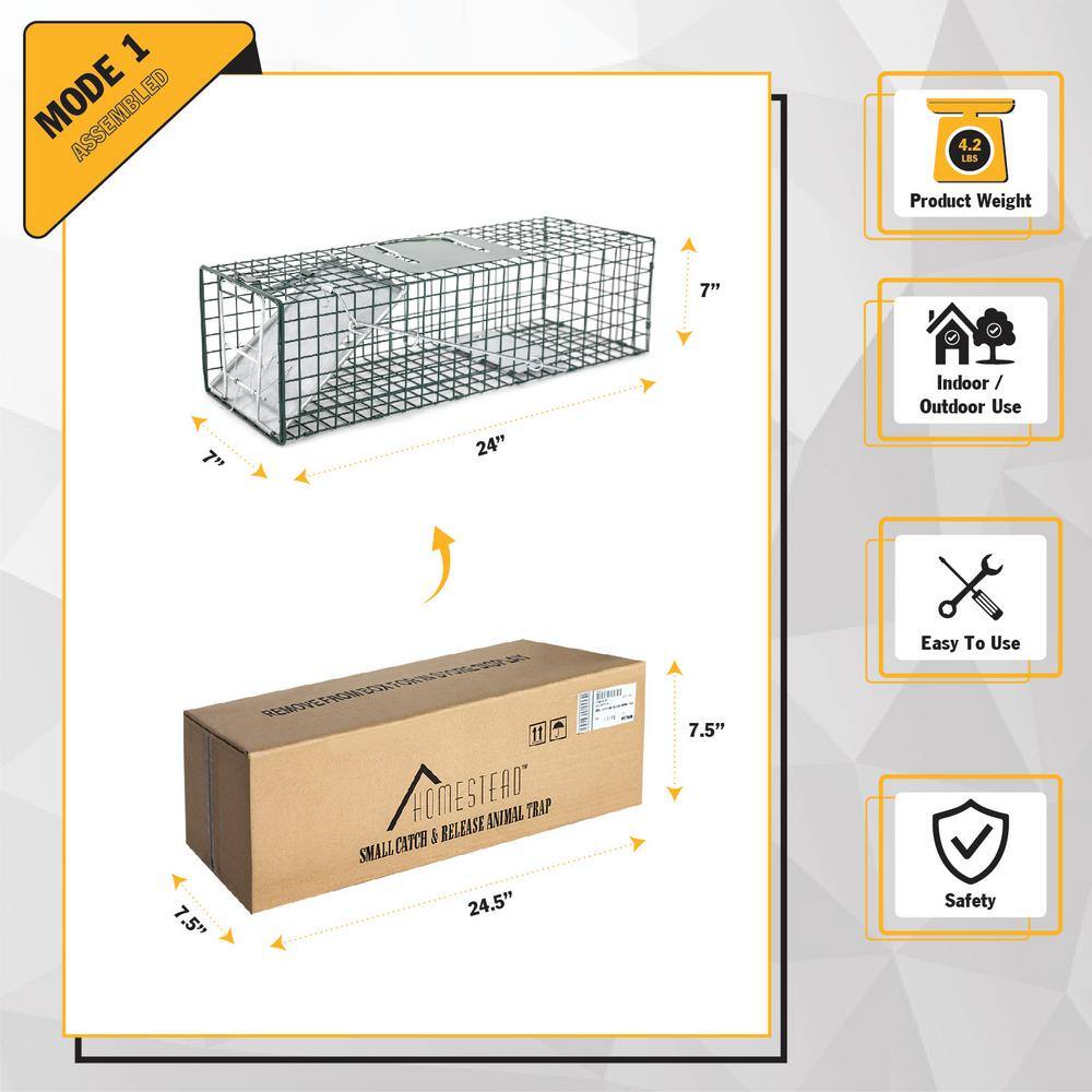 HOMESTEAD Small 1-Door Professional Humane Steel Live Animal Cage Trap for Squirrels Rabbits Chipmunks Skunks Rats and Weasels 410-344-0111