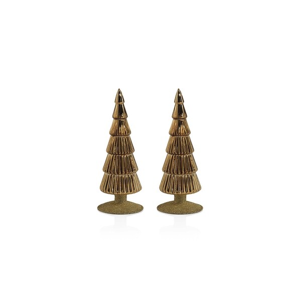 Dembe 9.5 Glass Tree on Gold Glitter Base，Set of 2