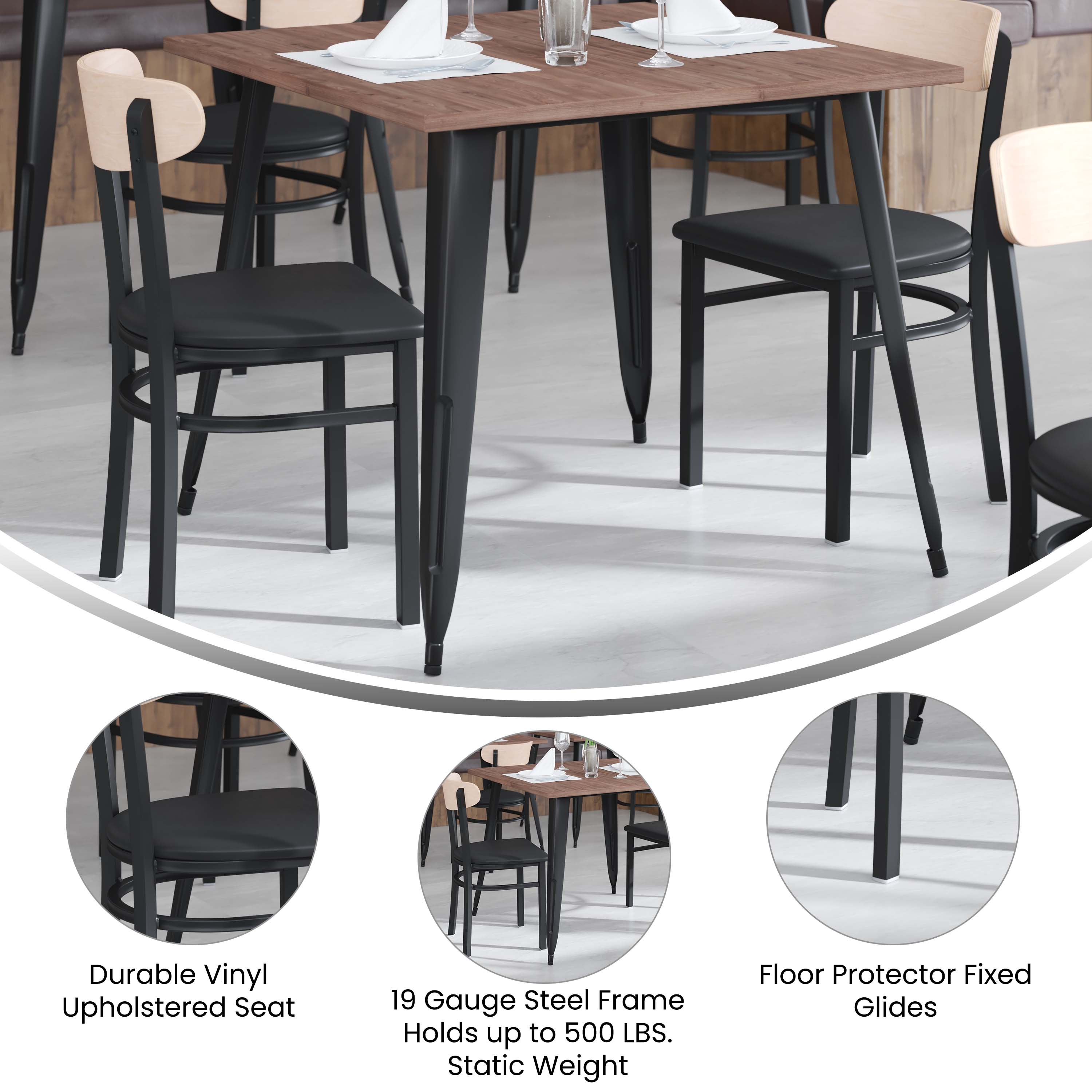 Flash Furniture Wright Metal/Wood Restaurant Chair， Set of 2， Natural Birch/Black