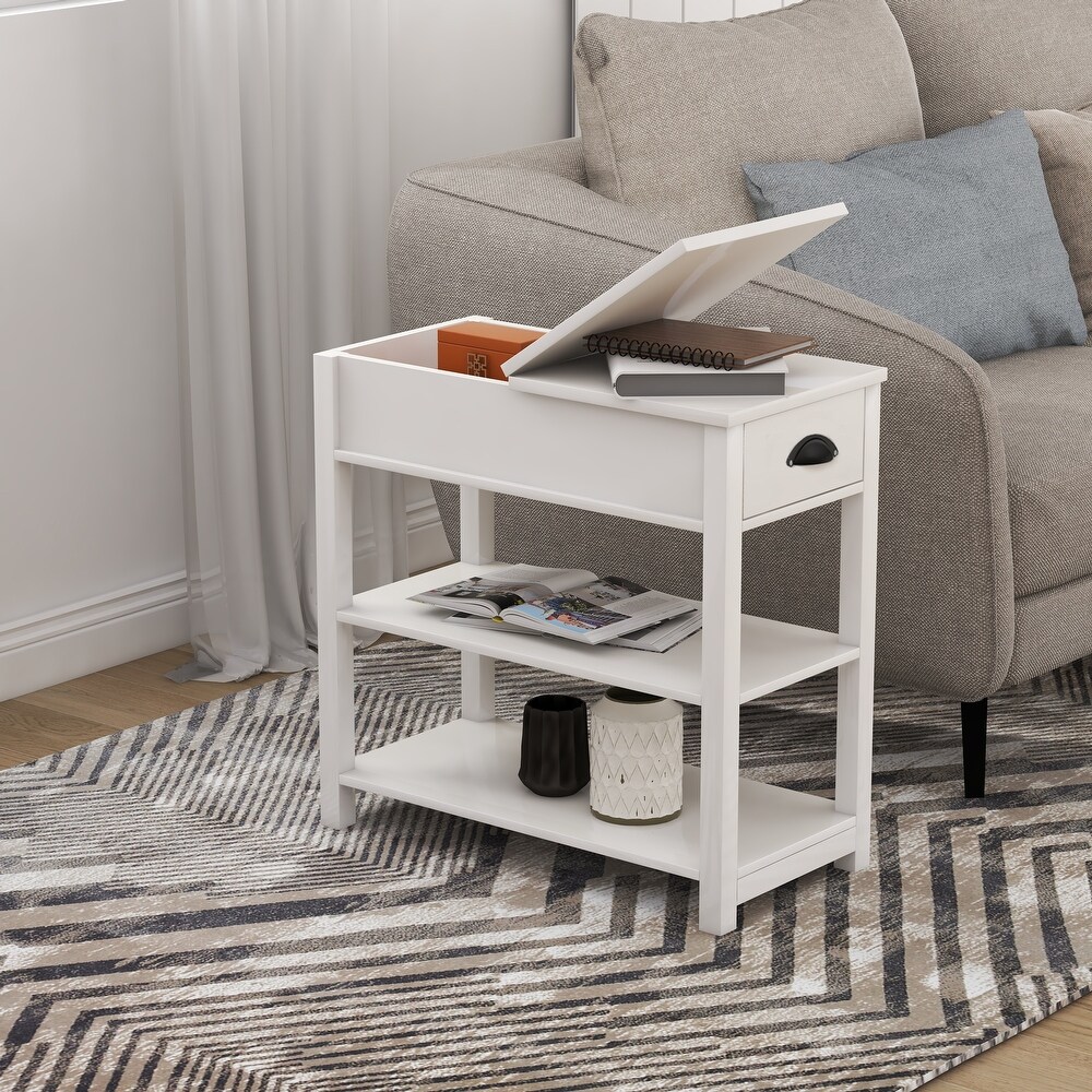 Narrow Side Table Bedside Cabinet w/ Flip Over Storage Cube