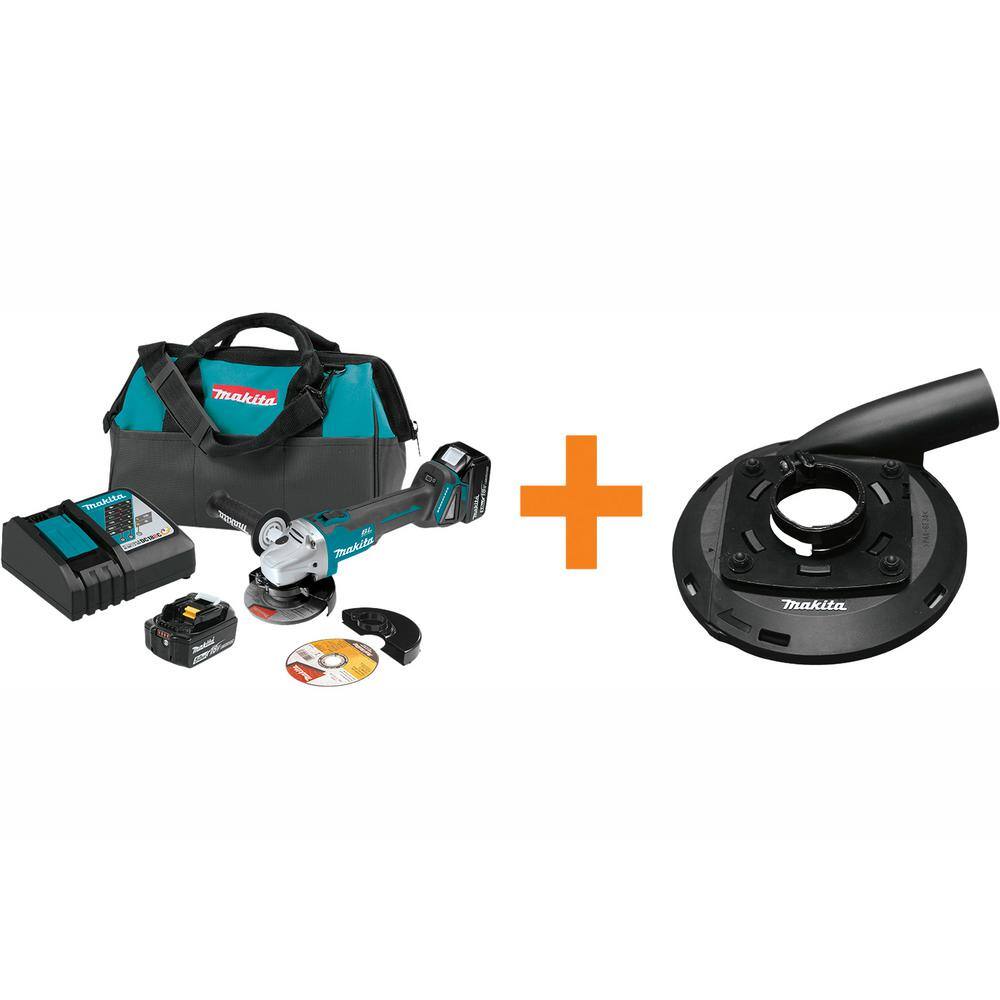 Makita 18V LXT Brushless Cordless 4-12 in.5 in. Cut-OffAngle Grinder KitBonus 5 in. Dust Extracting Surface Grinding Shroud XAG04T-195236-5