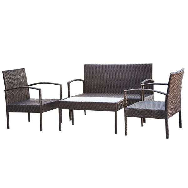 4 Piece Garden Lounge Set with Cushions Poly Rattan Brown - Overstock - 35107719