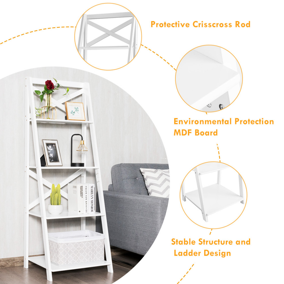 Costway 2PCS Ladder Shelf 4 Tier Bookshelf Bookcase Storage Display Plant   Contemporary   Bookcases   by Costway INC.  Houzz