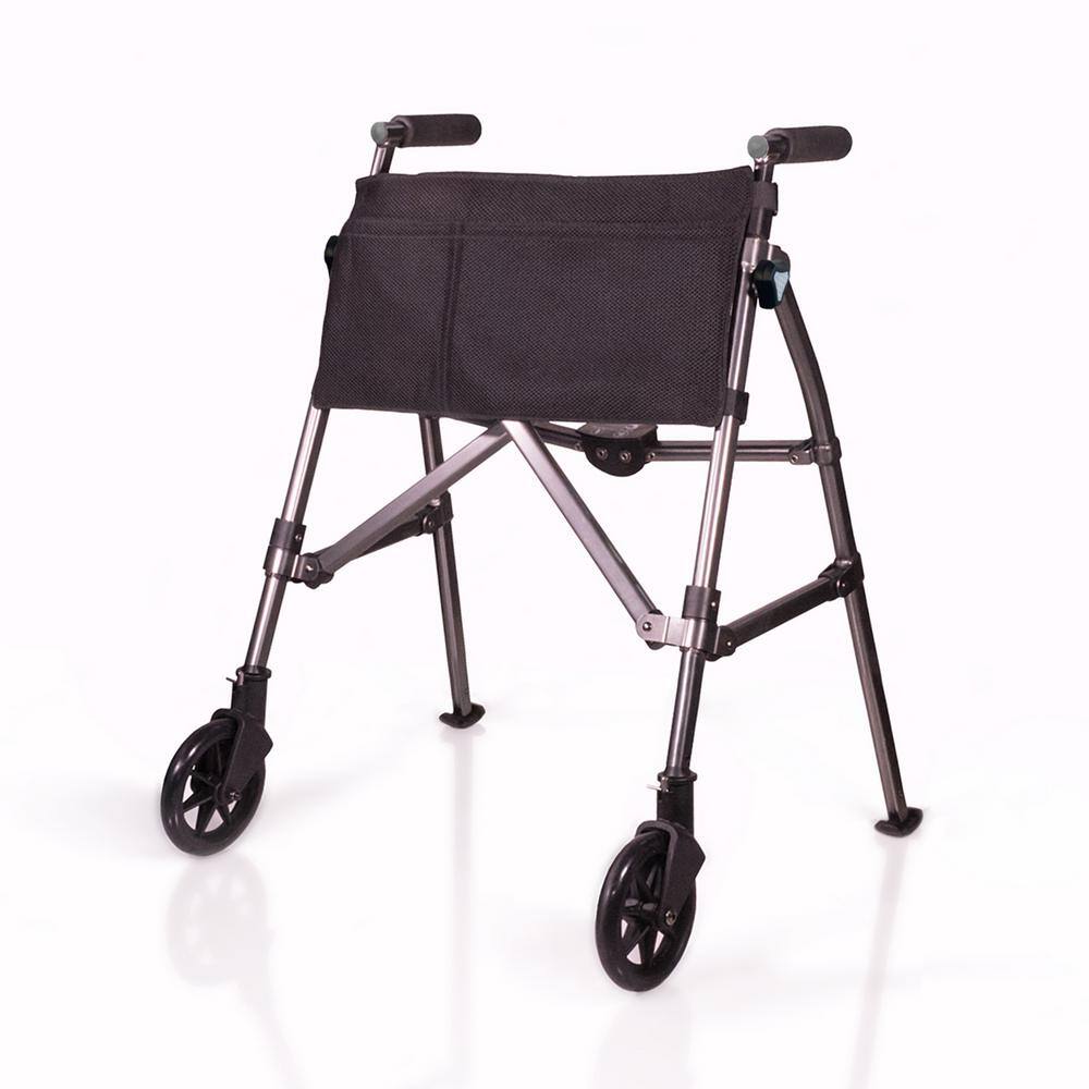 Stander EZ Fold-N-Go Walker Short Lightweight Junior Folding Walker for Seniors and Adults Black Walnut 4320-BW