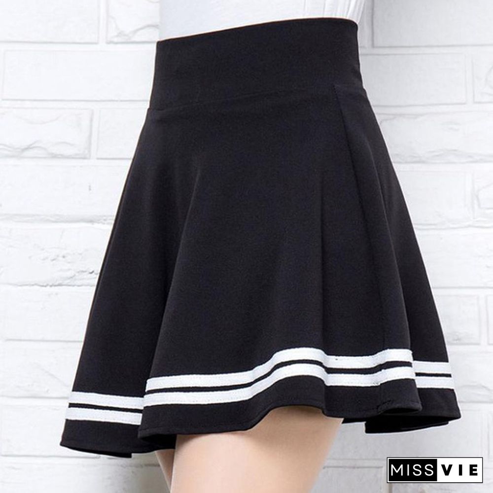 Summer Women Fashion Version Style Pleated Skirt Solid Color High Waist Casual Mini School Skirt