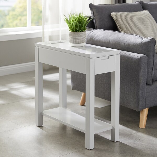 Leick Home Cade Wood Side Table with Drawer and AC/USB Outlet