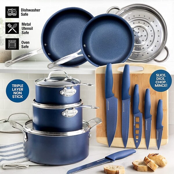 17 Nonstick Pots and Pans Set， Cookware Set + Knife Set