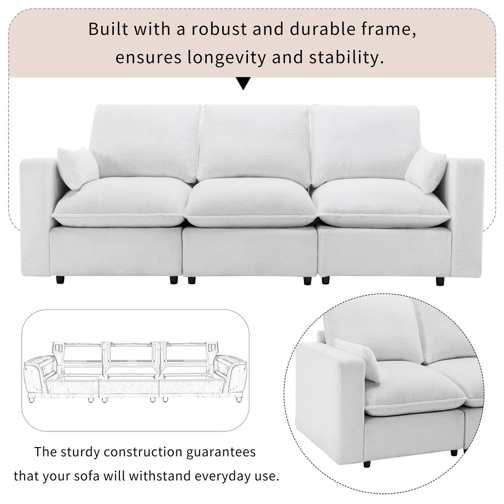 White Sectional Sofa Sleeper Sofa w/ Removable Cushions   2 Pillows