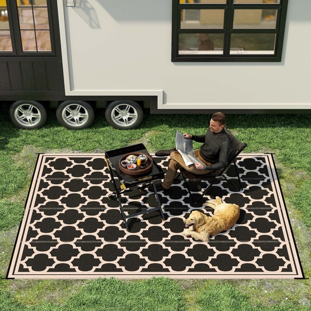 Outsunny Reversible Outdoor Rv Rug 9 x27 X 12 x27 Patio Floor Mat Plastic Straw Rug For Backyard Deck Picnic Beach Camping