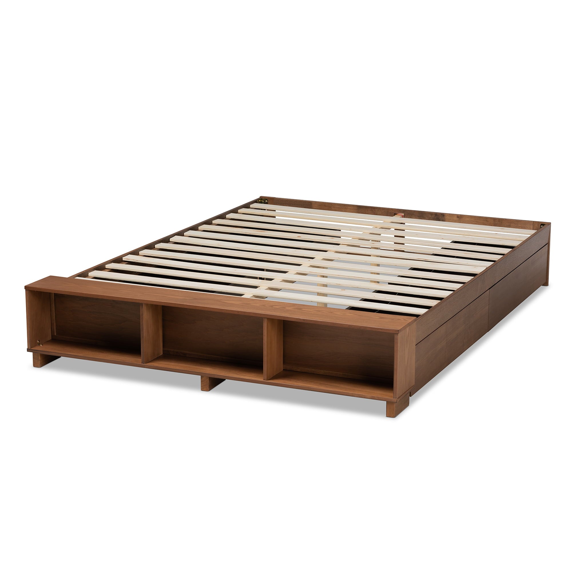 Baxton Studio Arthur Modern Rustic Ash Walnut Brown Finished Wood Full Size Platform Bed with Built-In Shelves