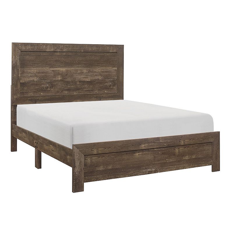 Rustic Panel Design Wooden Queen Size Bed with Block Legs Support， Brown