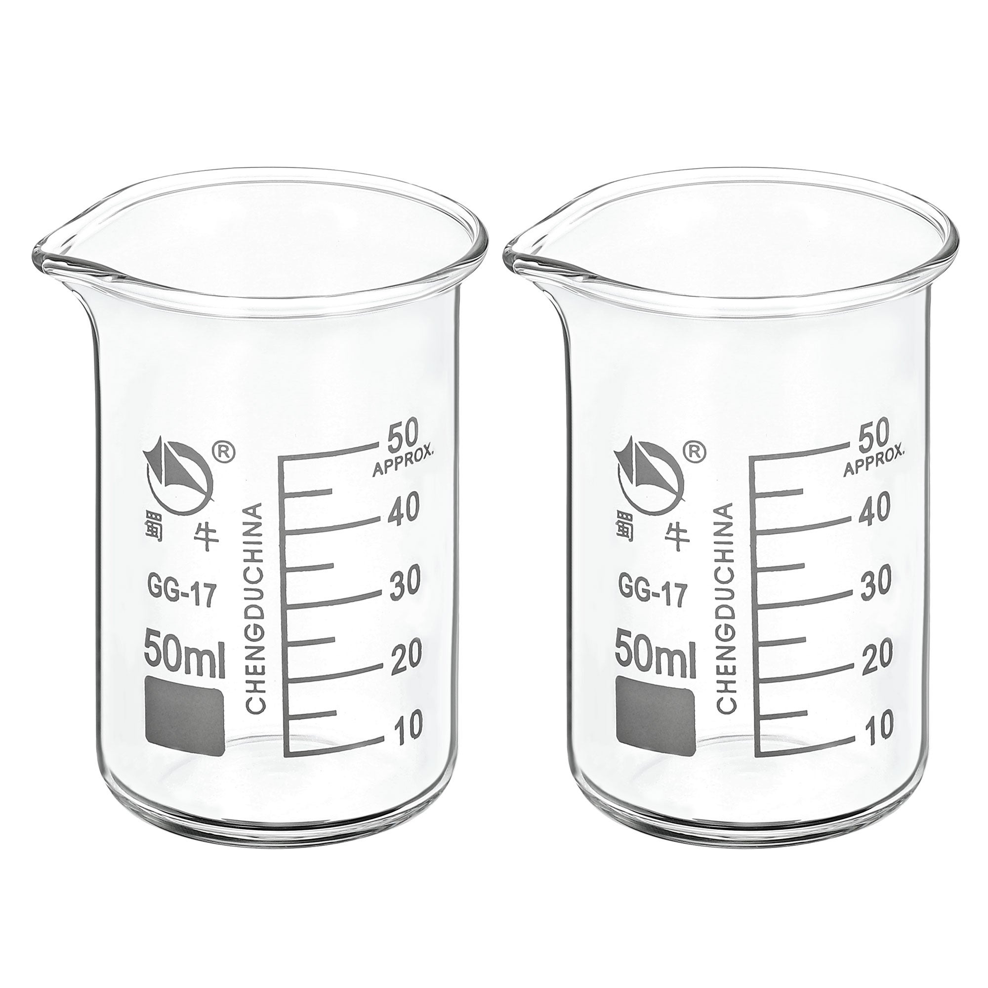 2pcs 50ml Tall Form Glass Beaker 3.3 Borosilicate Lab Measuring Cups - Clear