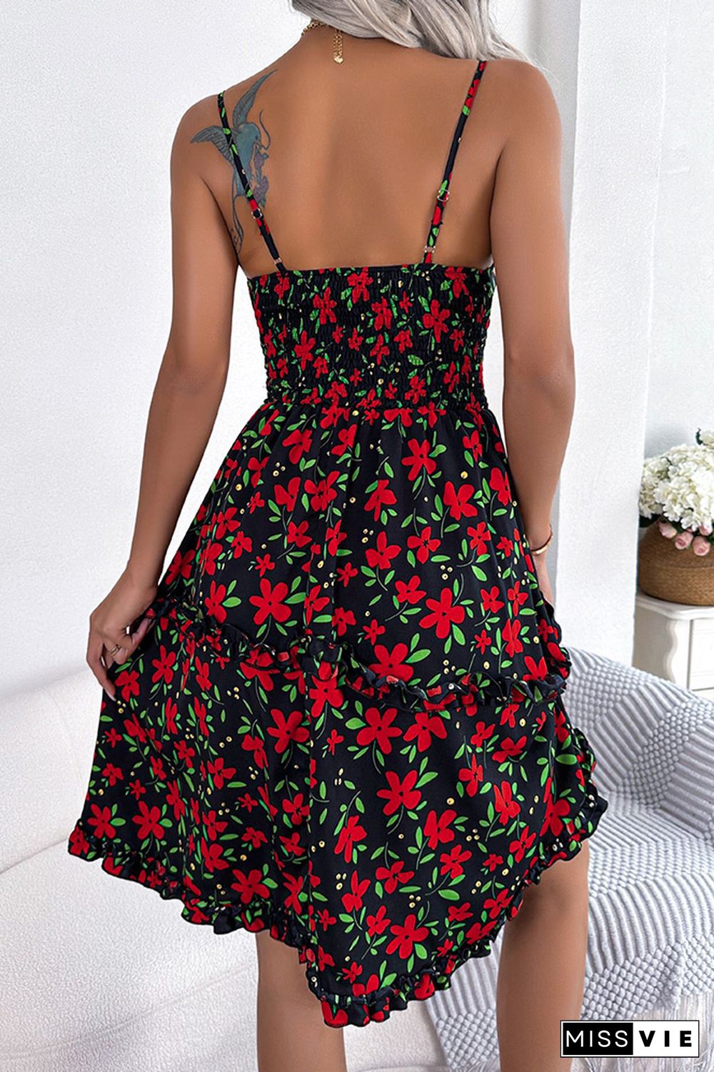 Front Bust Tie Hollow Out Cami Floral Dress