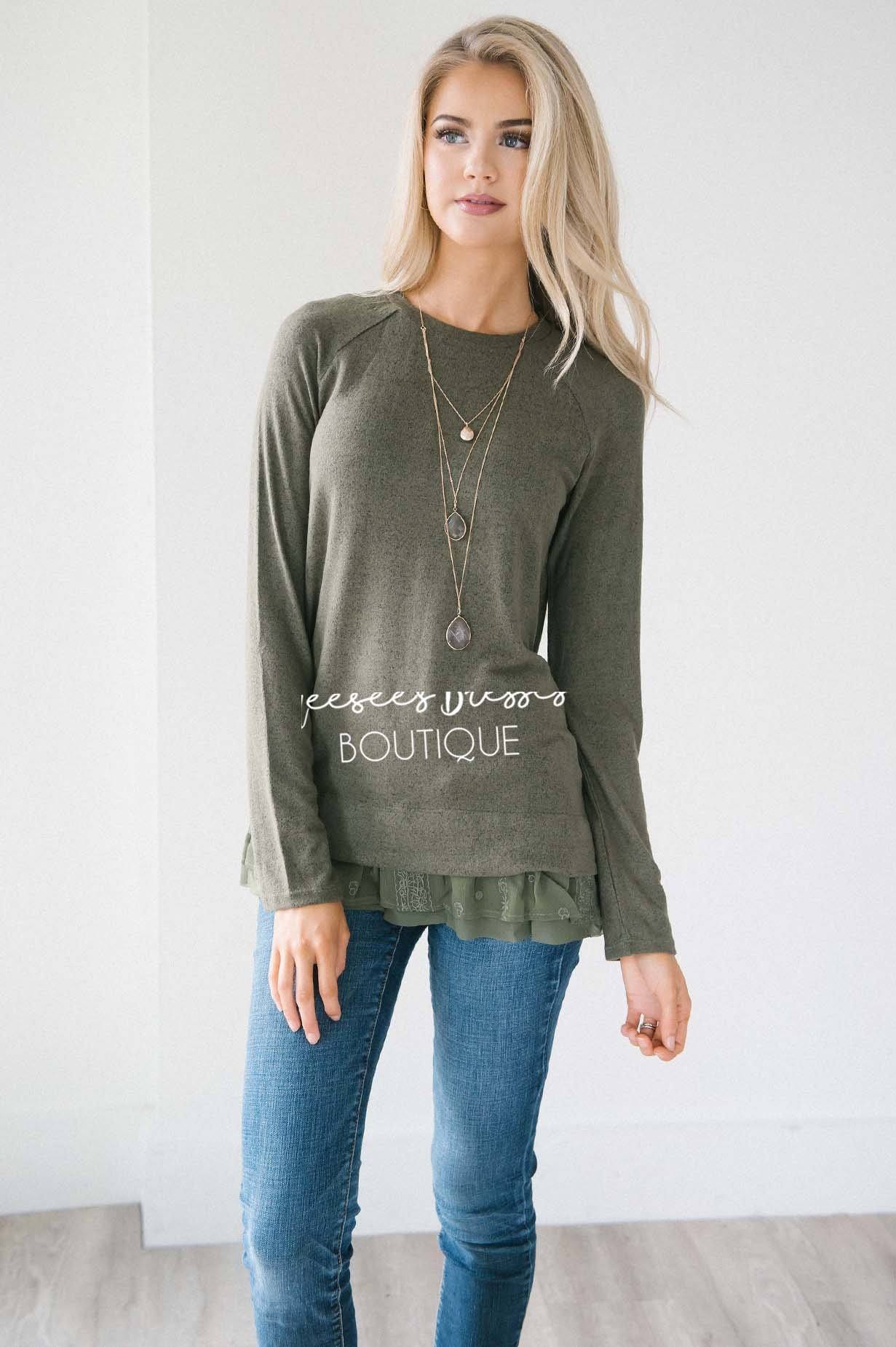 So Soft Lace Ruffle Hem Sweater