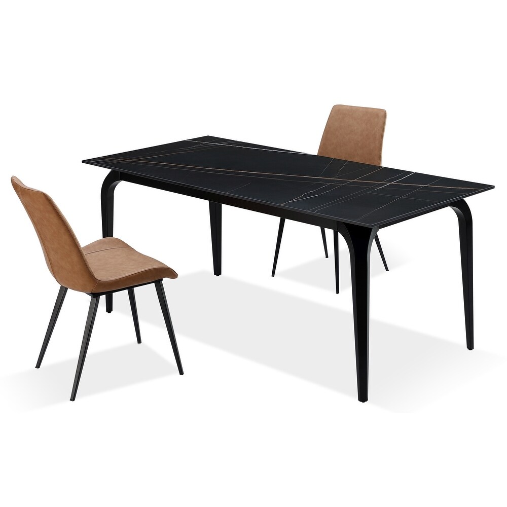 Nicoya Stone Top Rectangular Dining Table in Black Stone and Black Metal   30\