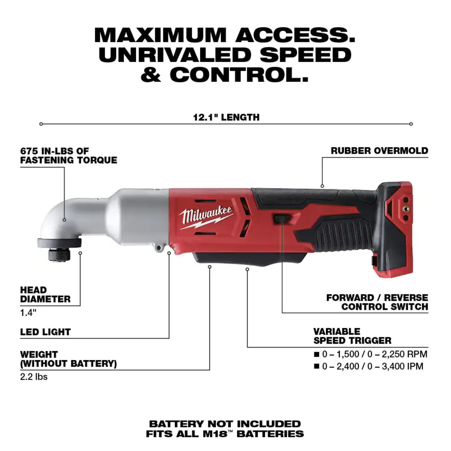 Milwaukee M18 18-Volt Lithium-Ion Cordless 1/4 in. Hex 2-Speed Right Angle Impact Driver (Tool-Only)