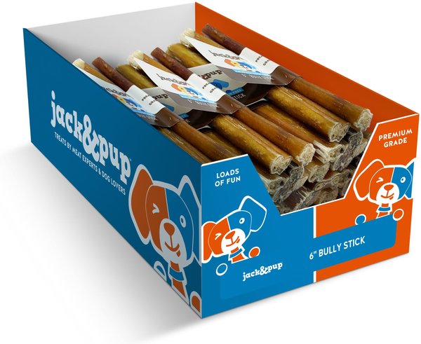 Jack and Pup Thick Bully Stick Dog Treat， 6-in