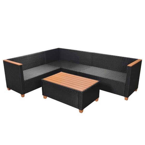 4 Piece Patio Lounge Set with Cushions Poly Rattan Black - Overstock - 36363442