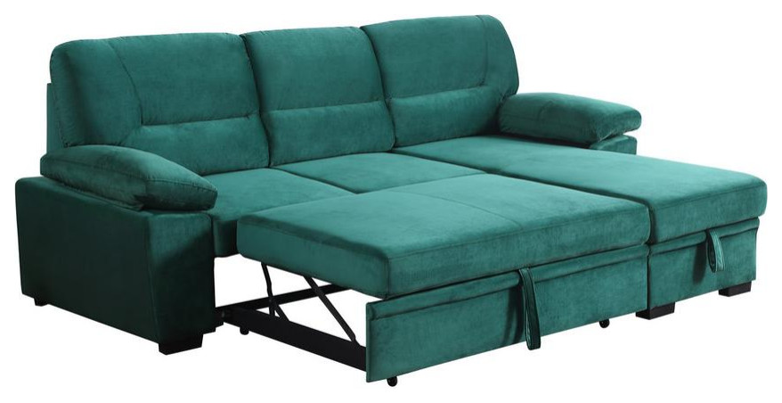 Kipling Green Woven Fabric Reversible Sleeper Sectional Sofa Chaise   Contemporary   Sleeper Sofas   by BisonOffice  Houzz