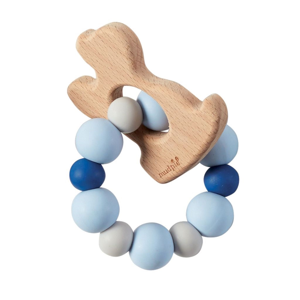 Blue Puppy Shaped Wood & Silicone Teether