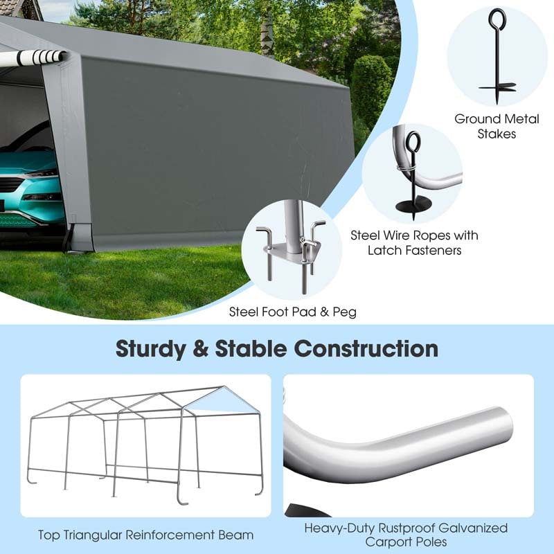 10 x 20 FT Outdoor Heavy-Duty Metal Carport Portable Garage Car Canopy with 2 Removable Doors