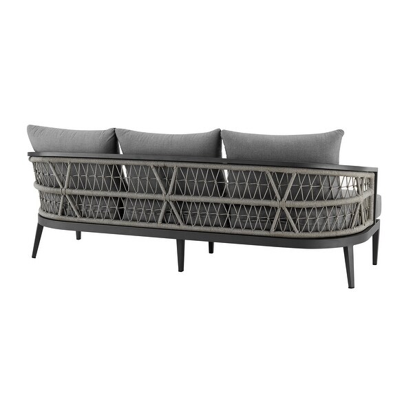 Zella Outdoor Patio 4 Piece Conversation Set in Aluminum with Light Gray Rope and Cushions