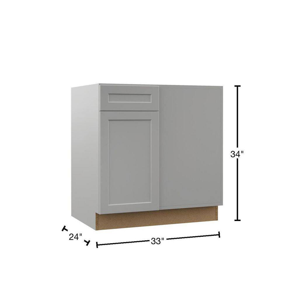 Hampton Bay Designer Series Melvern Assembled 33x34.5x23.75 in. Corner Base Kitchen Cabinet in Heron Gray BB42R-MLGR