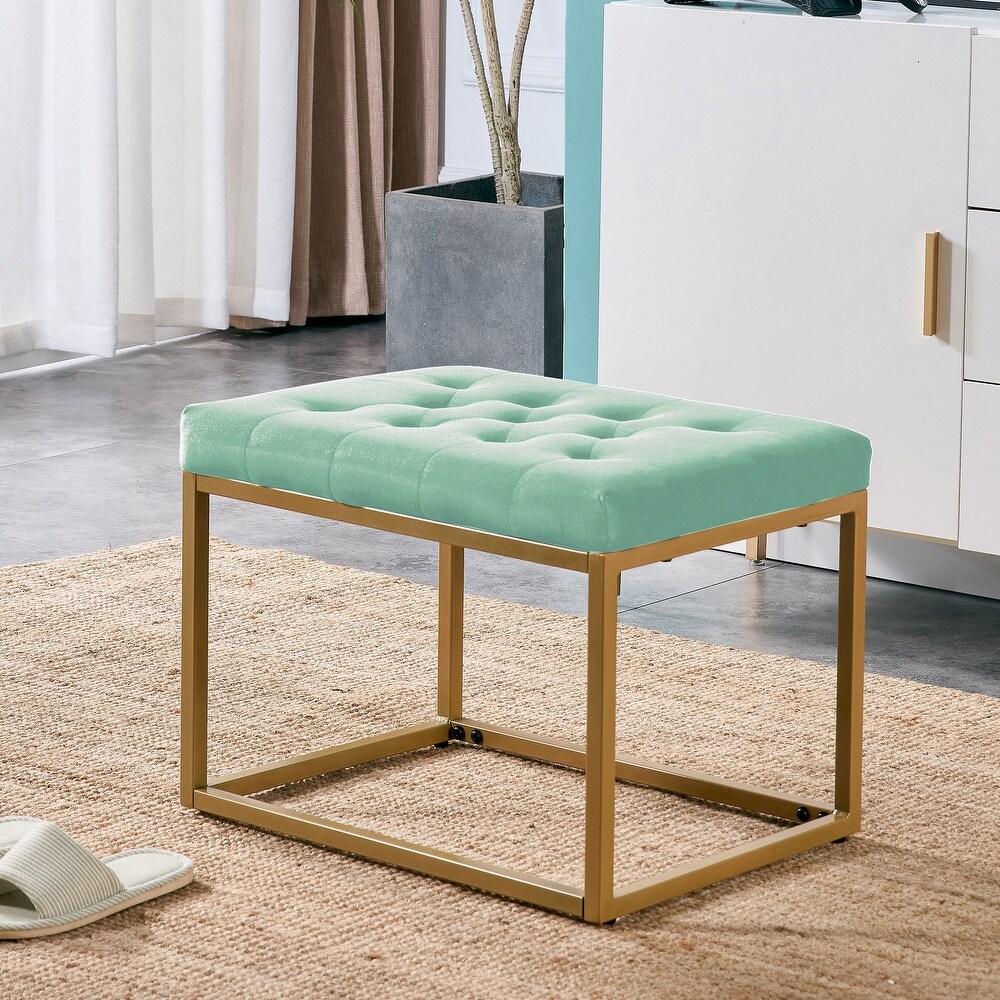 Elegant Velvet Foot Rest Stool Padded Seat with Metal Frame Folding Ottoman Bench Shoe Bench for Lounge Living Room