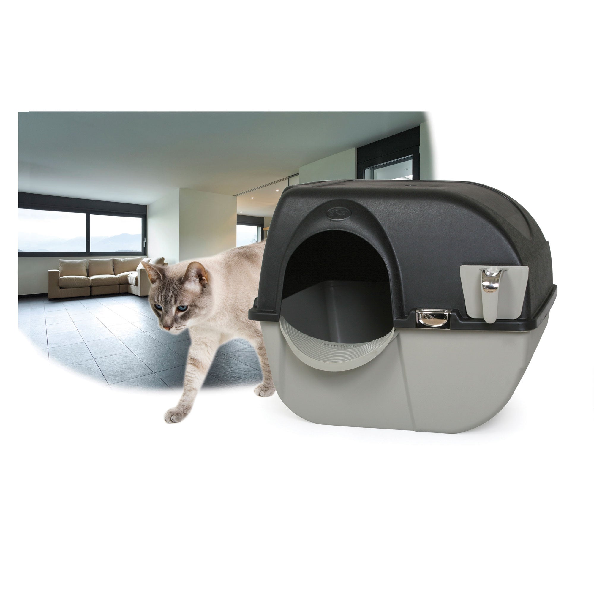 Omega Paw Large Elite Self-Cleaning Litter Box， Black