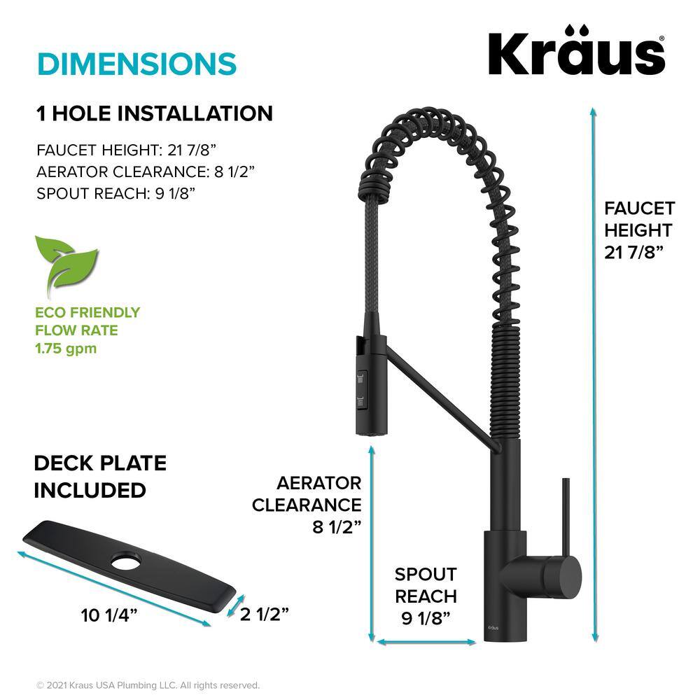 KRAUS Oletto Single-Handle Pull-Down Sprayer Kitchen Faucet with QuickDock Top Mount Installation Assembly in Matte Black KPF-2631MB