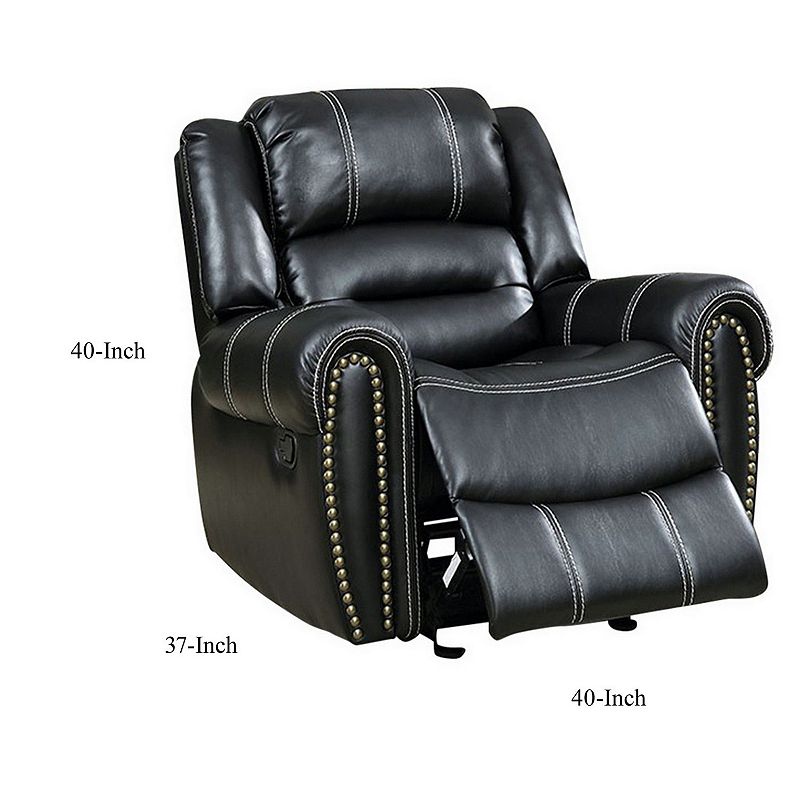 Rolled Arms Leatherette Glider Recliner Chair with Contrast Stitching，Black