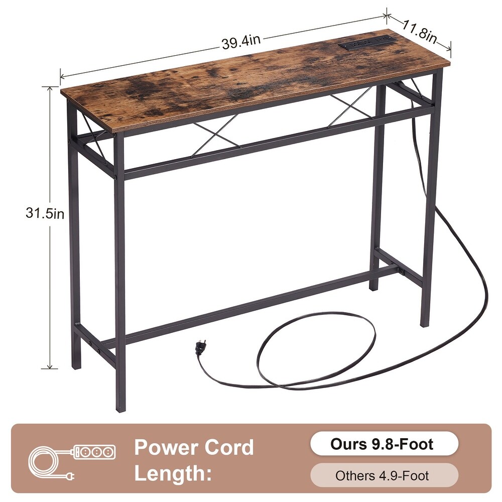 Javlergo Console Table with with Charging Station   USB Ports  Rustic Brown