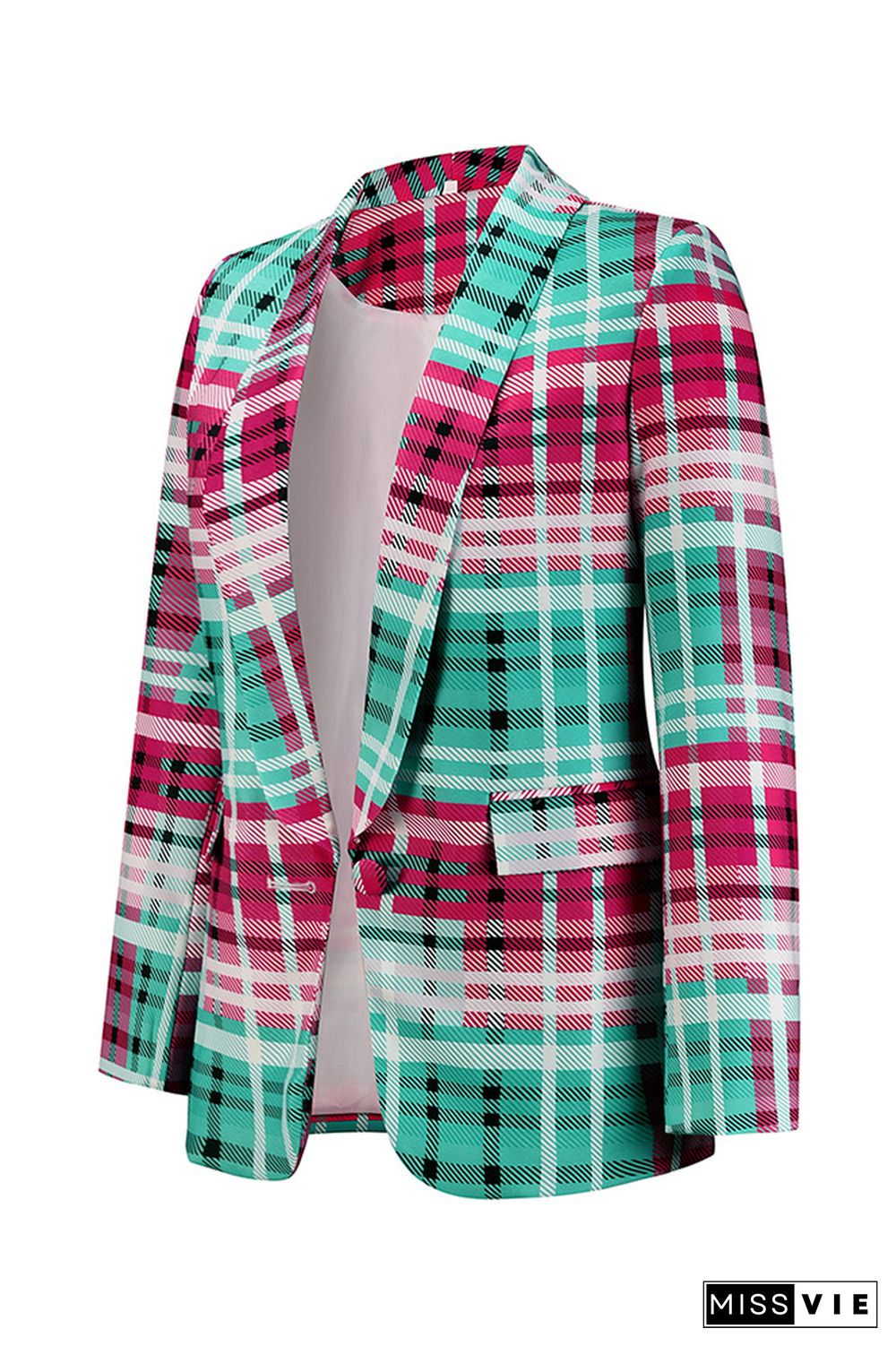 Multicolor Plaid Open Button Blazer Jackets