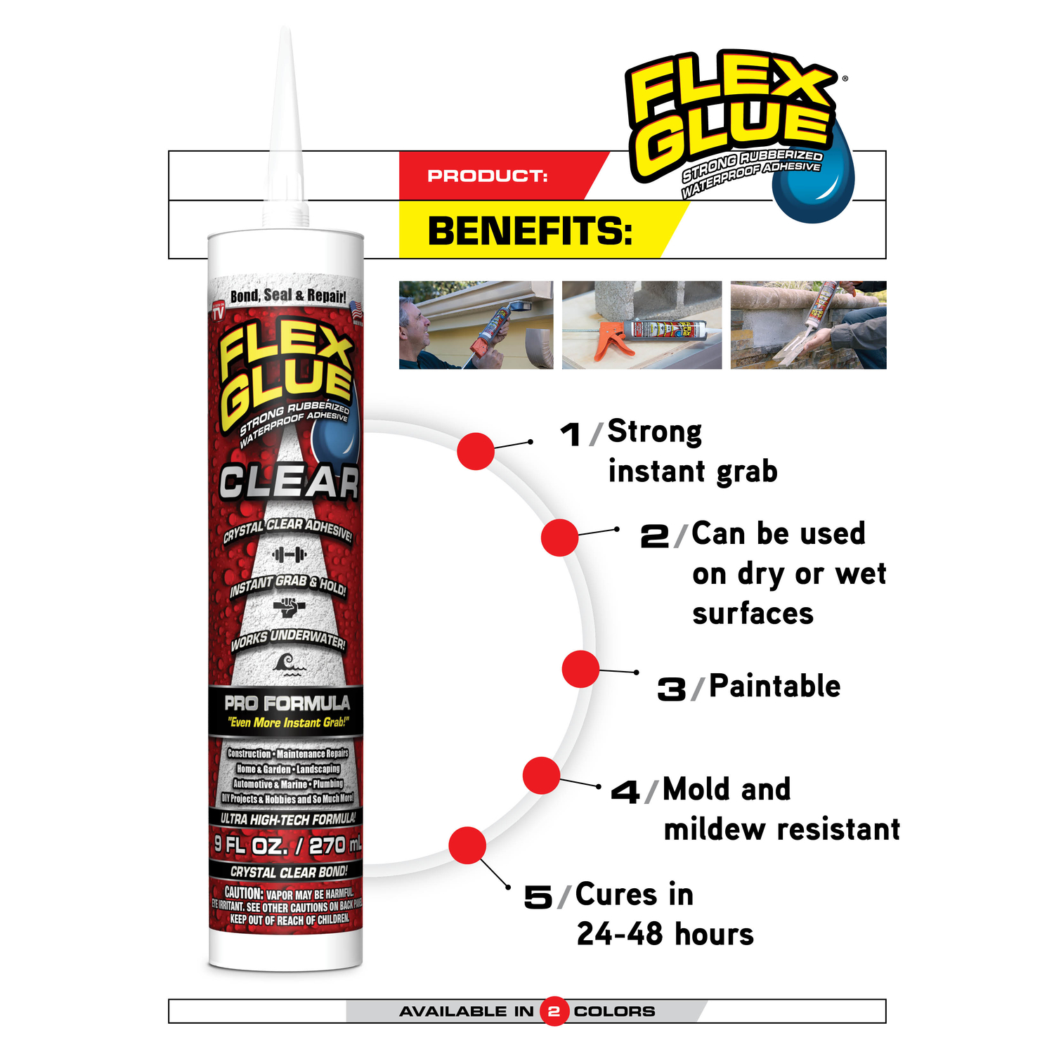 FLEX SEAL Family of Products FLEX GLUE White Rubberized Waterproof Adhesive 10 oz