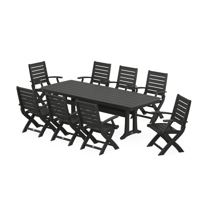 Polywood Signature Folding 9-Piece Dining Set with Trestle Legs PWS1499-1