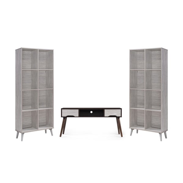 Chesline Mid Century 3 Piece Faux Wood and Rubber Wood Entertainment Center Set by Christopher Knight Home