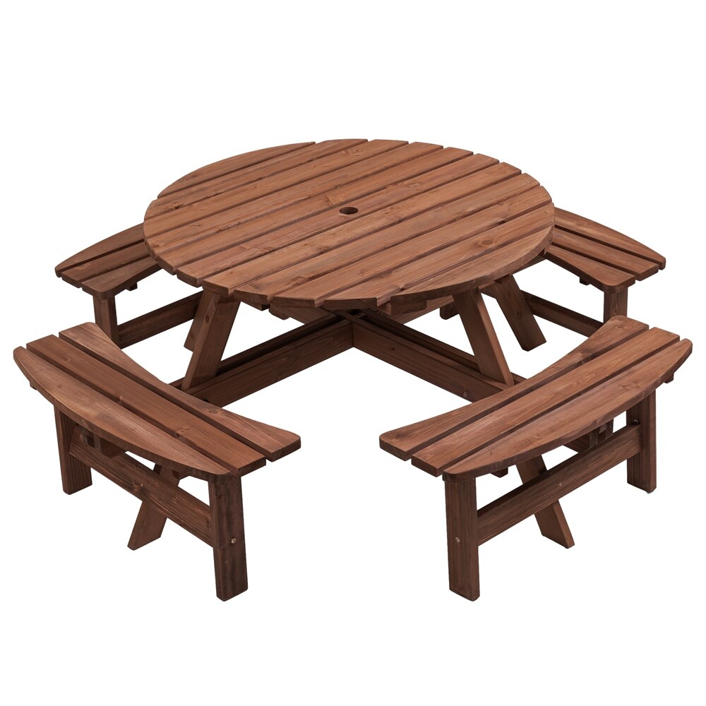 8 Person Wooden Outdoor Camping Dining Picnic Table with 4 Benches