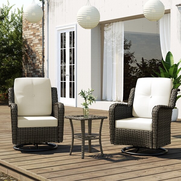 3 Pieces Patio Furniture Rocking Set with Rattan Side Table