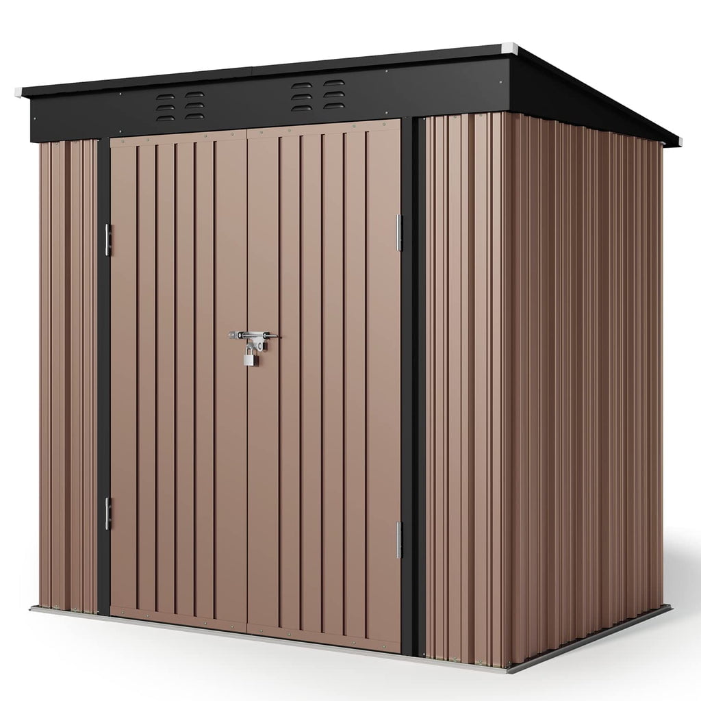 Aiho 6' x 4' Metal Outdoor Storage Shed with Double Lockable Doors for Backyard Patio Lawn - Light Brown