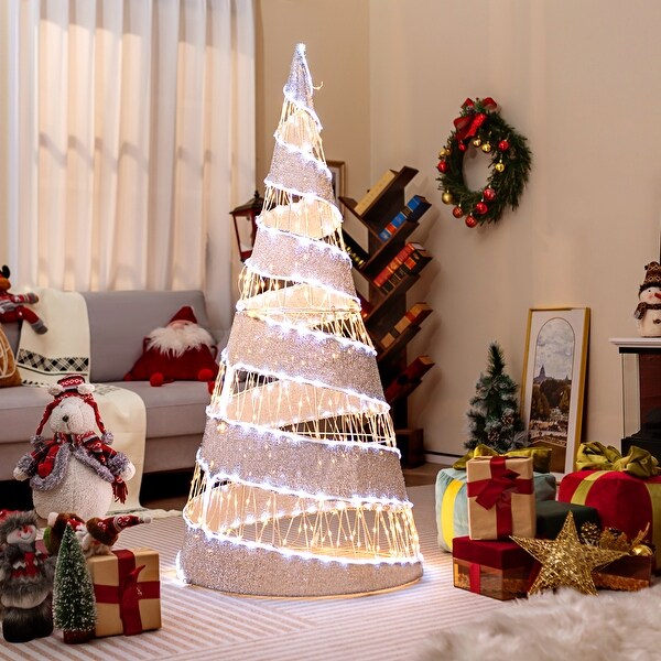 Costway 5FT Prelit Christmas Cone Tree with 300 Warm White and 250 Cold