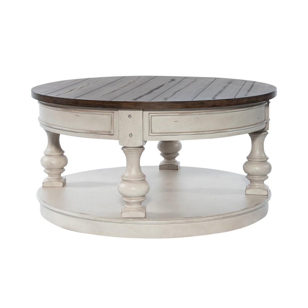 Morgan Creek Antique White and Tobacco Round Cocktail Table