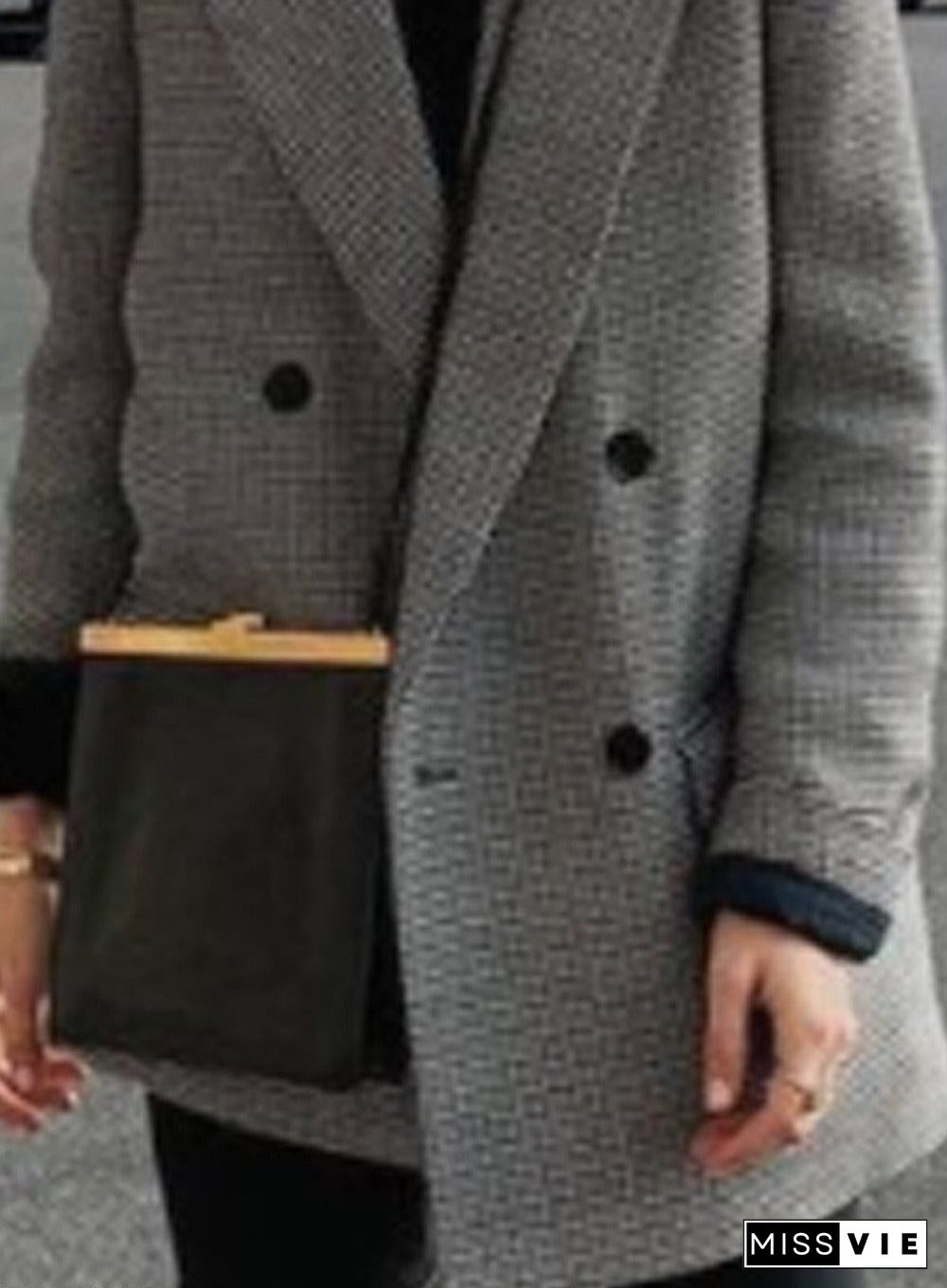 Double-breasted Double-pocket Tartan Wool Coat