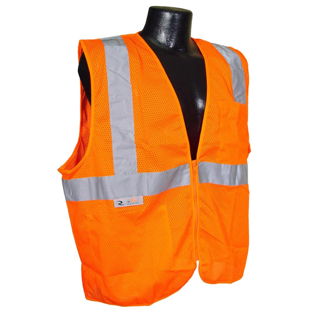 Solid Economy Type R Class 2 Safety Vest with Zipper - Hi Viz Orange - 5X